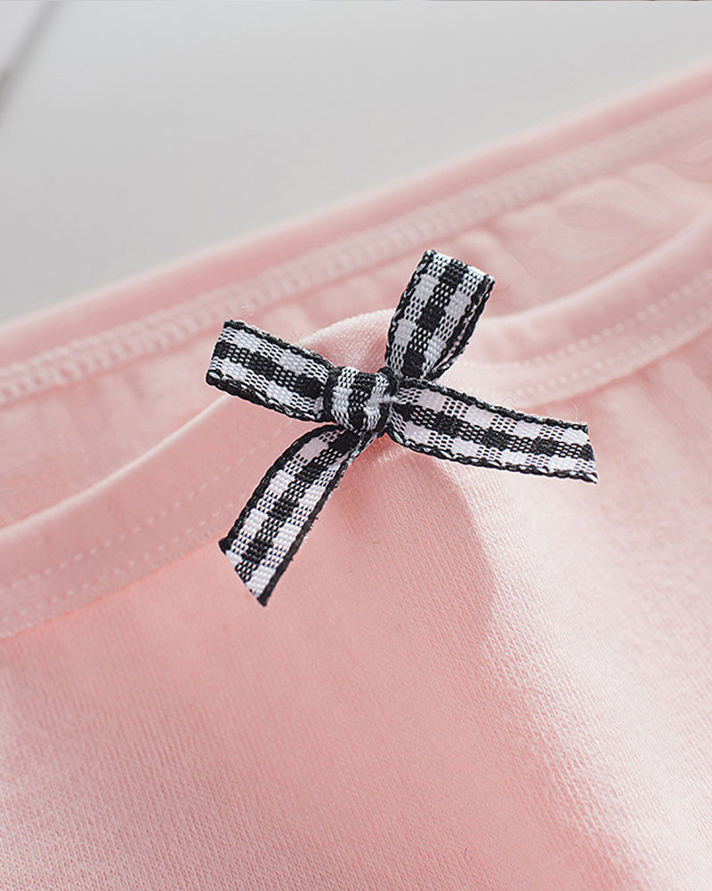 Women's Cotton Mid-Waist Solid Color Bow Seamless Comfortable Panties