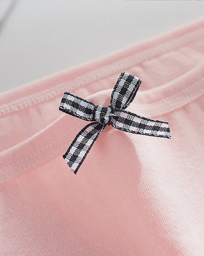Women's Cotton Mid-Waist Solid Color Bow Seamless Comfortable Panties