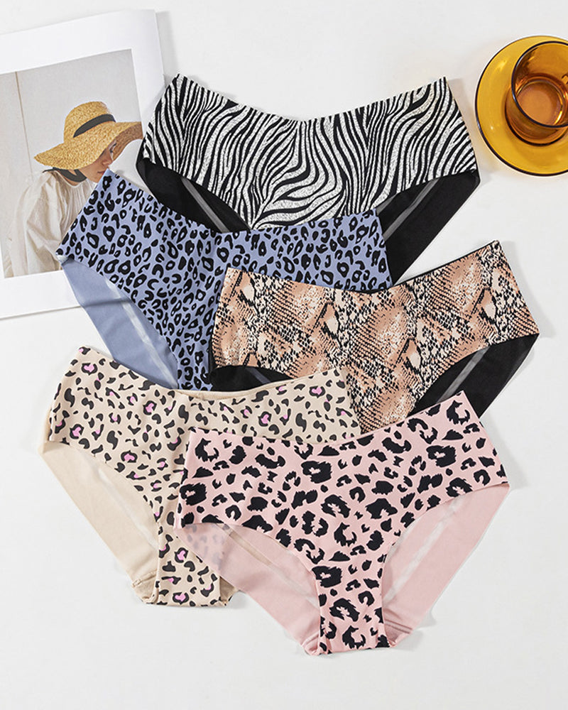 Sexy Animal Print Ice Silk Seamless See-through Mesh Panties