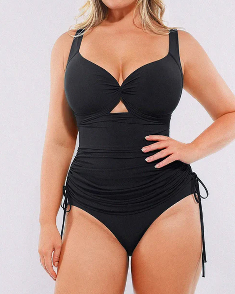 V-neck Elastic All In One Mesh Wrap Shaping Swimsuit