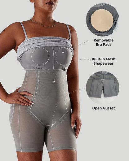 Solid Color Sleeveless Waist and Hip Lifting Long Dress With Built In Shapewear