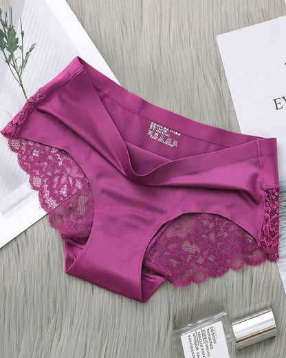 Women's Ice Silk Seamless Lace Low-Rise Sexy Comfortable Briefs
